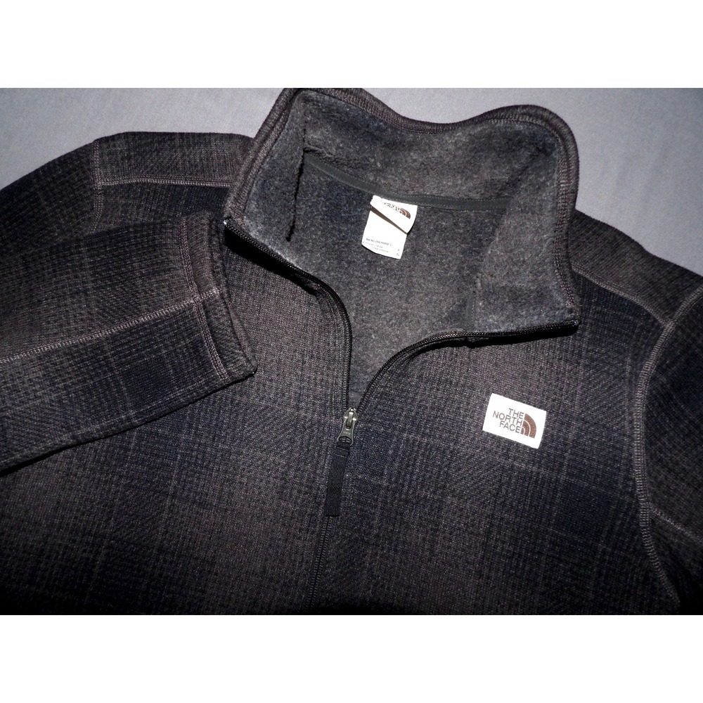 The North Face Pull Over Black/Gray Plaid 1/4 Zip Fleece Jacket Men's Large